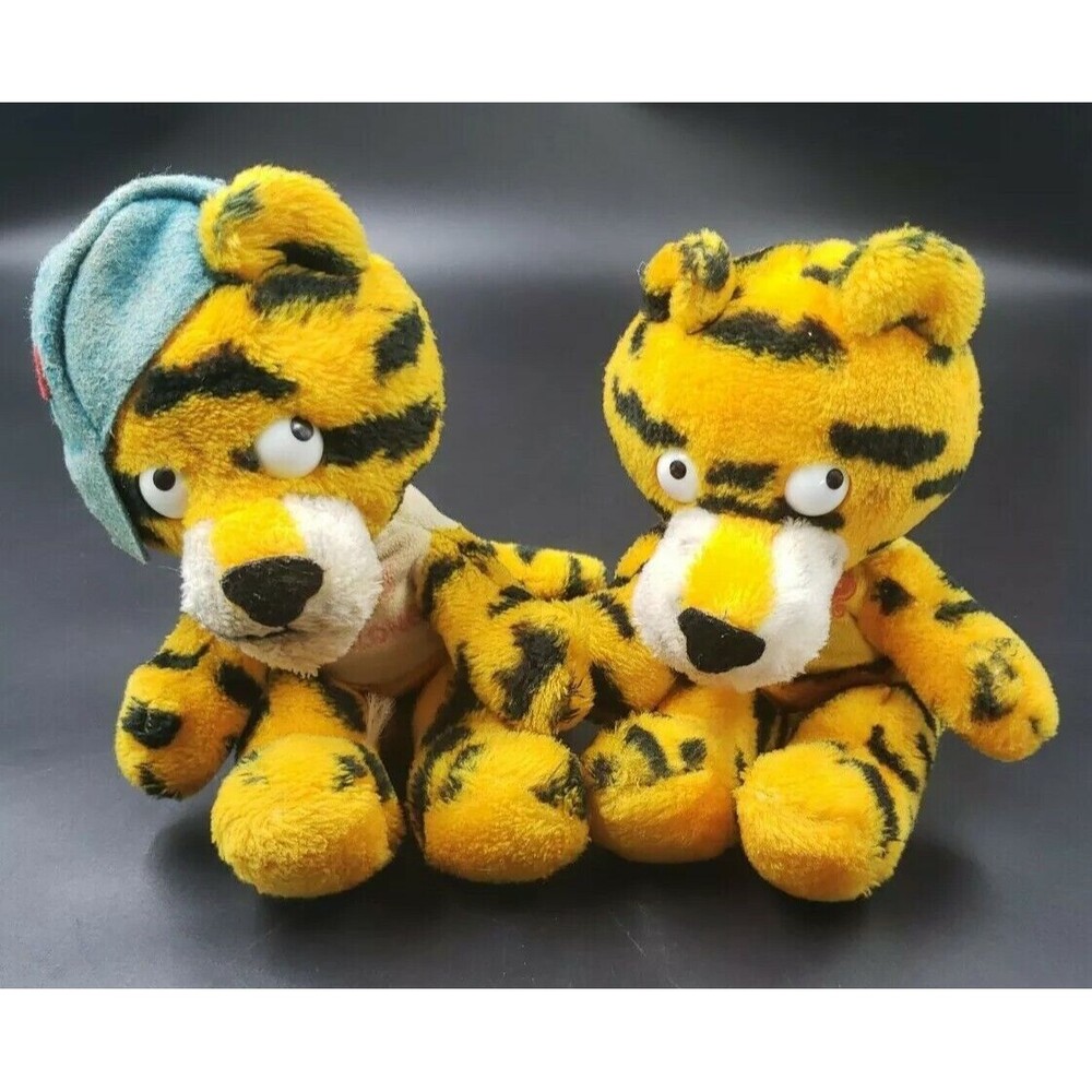 70s Dakin Plush Tiger PAIR Sambos Restaurant Advertising Vintage Stuffed Animal